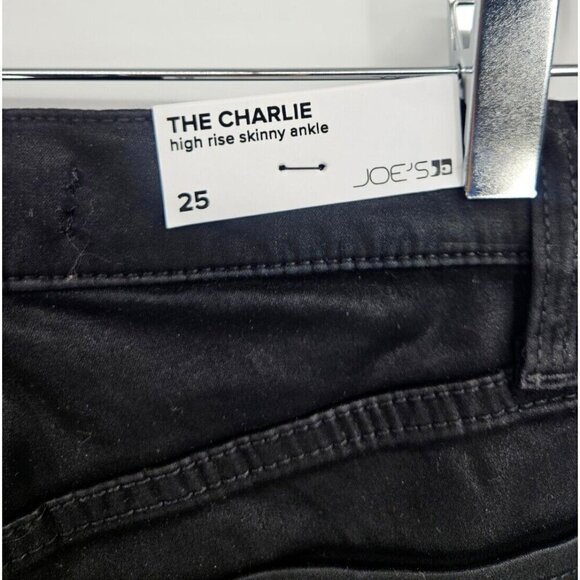 New Joe's The Charlie High Rise Skinny Ankle Jean Womens 25 Black Coated - Picture 5 of 8